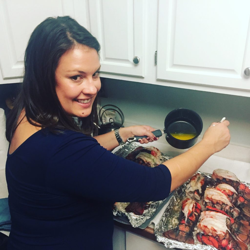 Stephanie Bryan cooking in her kitchen. Stephanie is a real estate agent on the Eastern Shore of Maryland.
